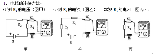 多用电表 2、表笔的电势高低 3、读数方法(以上图为例) 读电压:若量程为100V,读数为50V; 读电流:若量程为5A,读数为2.5A; 读电阻:若倍率为10档,读数为150W。 4、注意事项 会画欧姆表电路、熟悉表头电极和+、-插孔的连接。(如下图) 理解机械调零和欧姆调零的区别。 读数时,注意电压表、电流表的量程和欧姆表的倍率,注意表盘上对应刻度的位置;养成先看量程和倍率再读数的好习惯。
