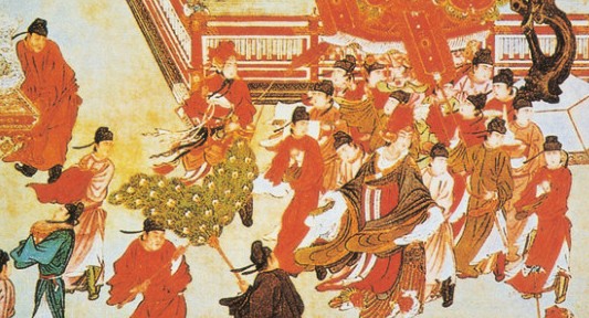 《唐后行从图,设色绢本,唐代张萱绘.
