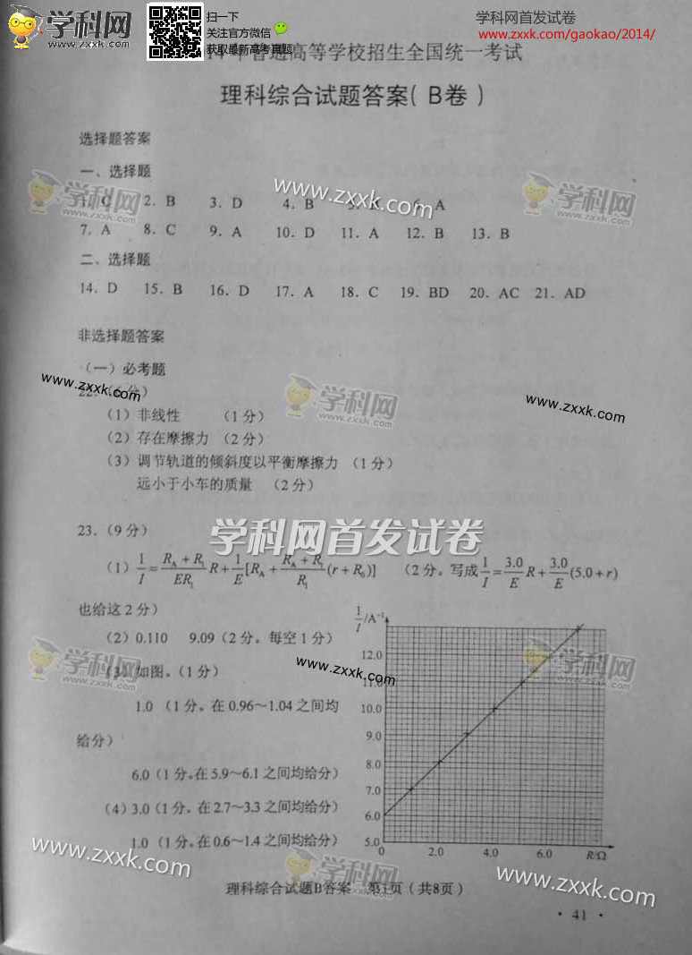 2014江西高考理综答案(图片版)-2014江西高考