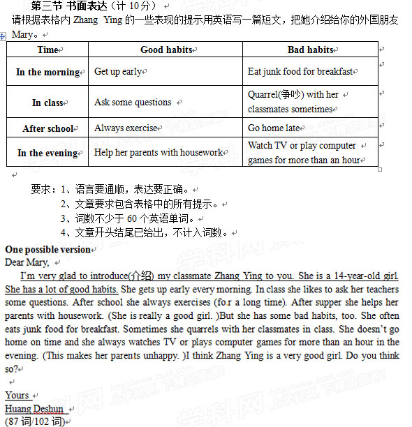 2015年甘肃英语高考作文范文